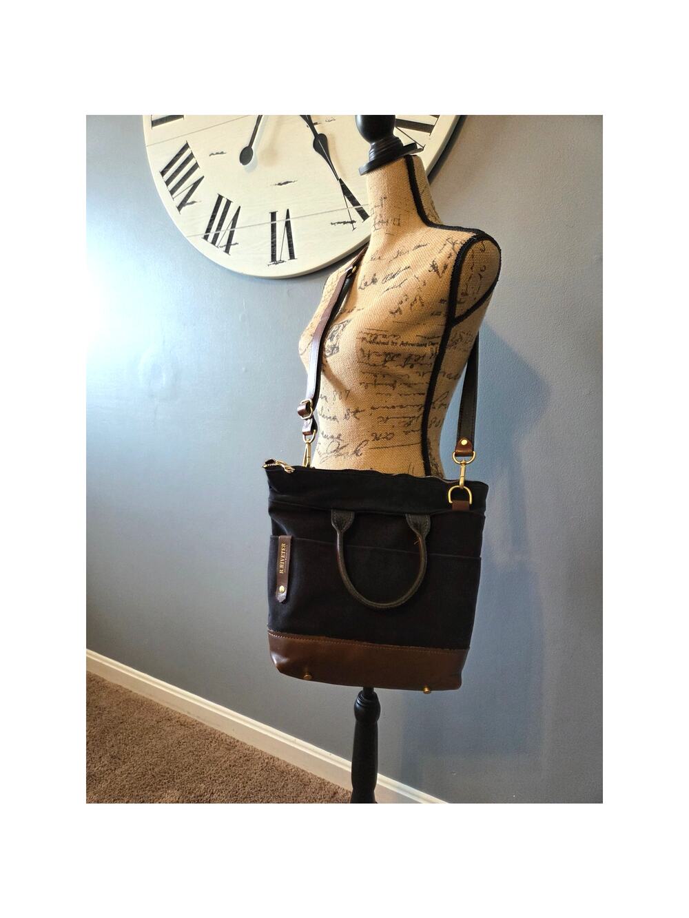 R. Riveter crossbody otto purse black canvas bag leather medium handmade